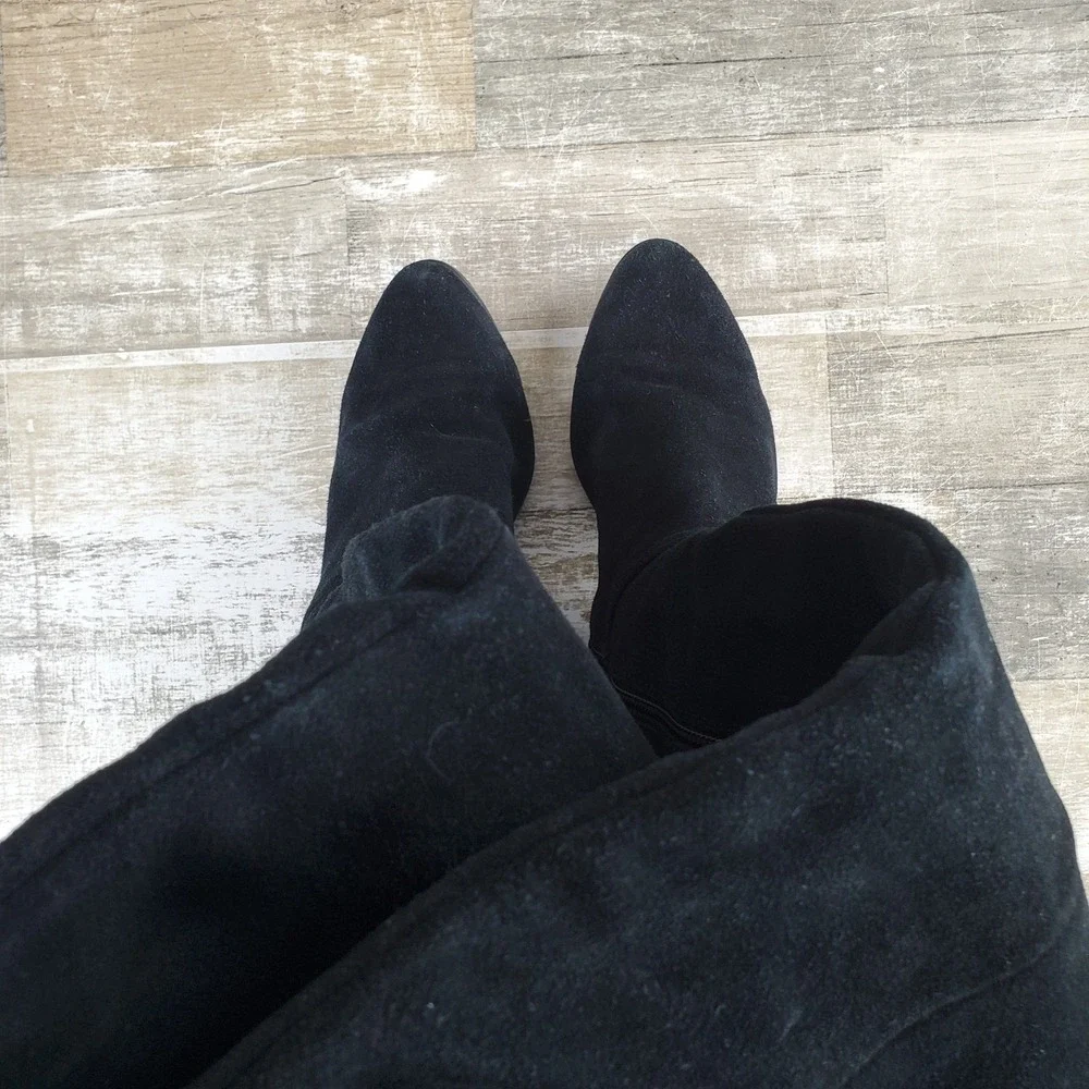 ALDO Nathalee Womens Over The Knee Boots Sz 9 Black Suede Side Zip Block Heel